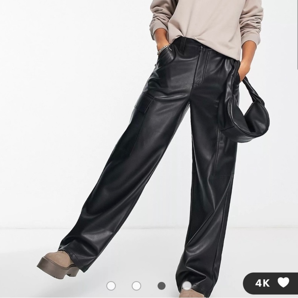 ASOS DESIGN faux leather cargo pants in black Size 4
